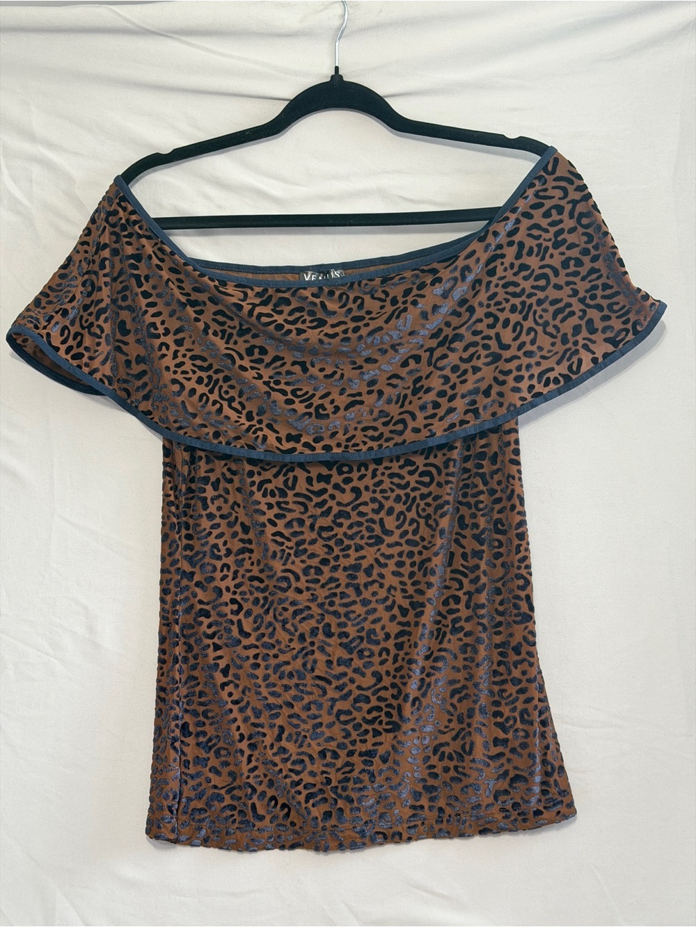 Venus Womens Off The Shoulder Velvet Burnout Top M Animal Print Fairy Grunge
